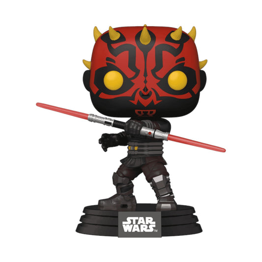 Funko Pop! Star Wars Darth Maul #410 Vinyl Figure holding his light saber on a white background