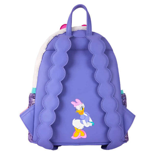 Purple backpack with Daisy Duck on a white background