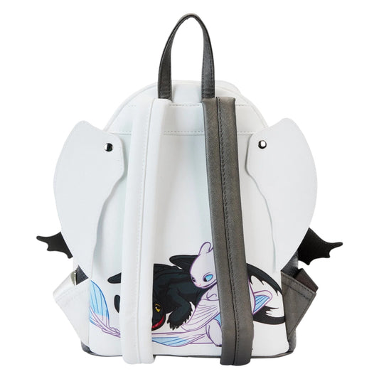 Backpack with Light and Night Fury character design on a white background