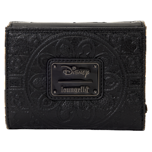 Black embossed wallet with Disney Loungefly logo on a white background