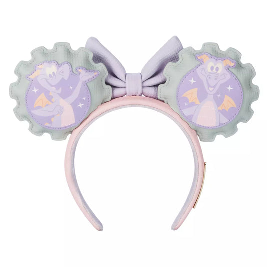 Headband ears, bow, and Figment from Epcot on a white background