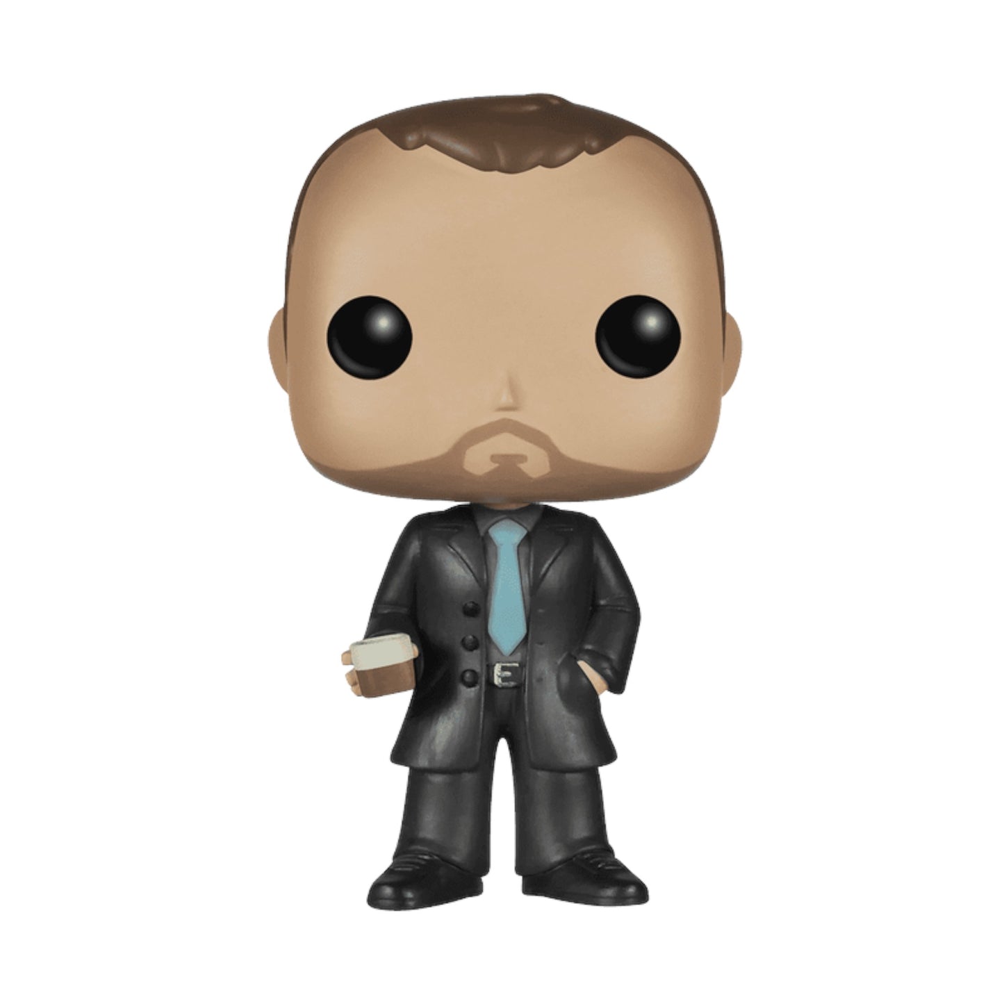 Funko Pop! vinyl figure of the Demon Crowley in a suit holding a cup on a white background