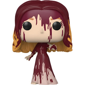 Funko Pop! vinyl figure of Carrie bloody and dress on a white background
