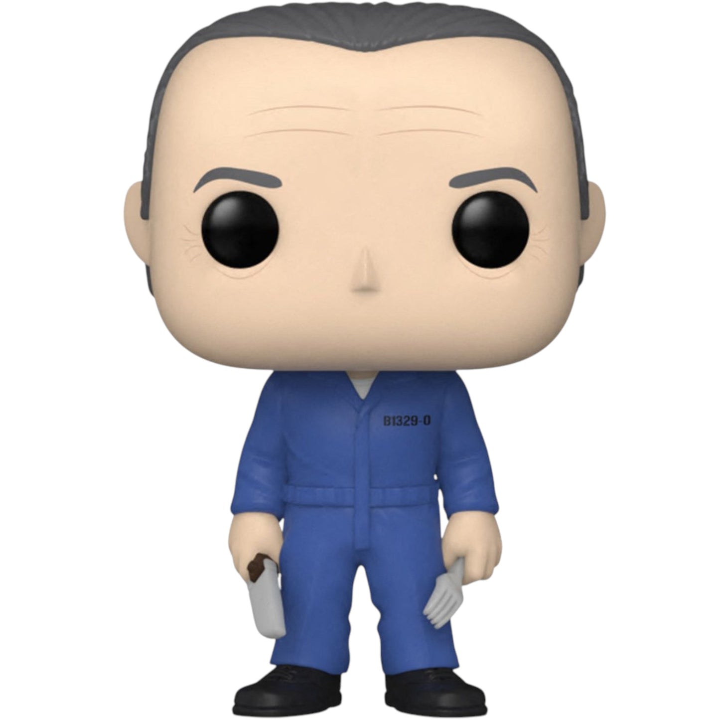 Funko Pop! vinyl figure of Hannibal holding a knife and fork in a blue jumpsuit on a white background