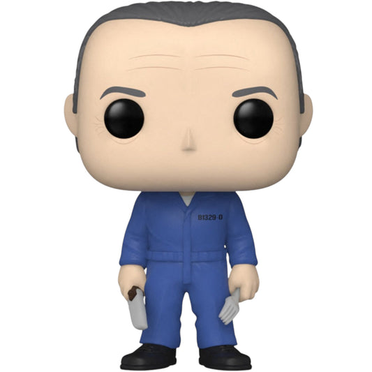 Funko Pop! vinyl figure of Hannibal holding a knife and fork in a blue jumpsuit on a white background