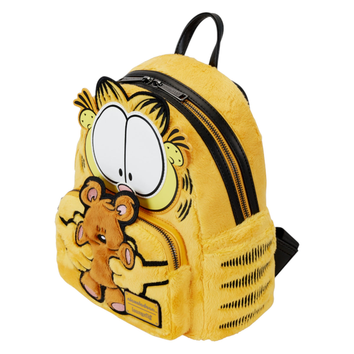 Yellow backpack with Plush Garfield and Pooky character design on a white background