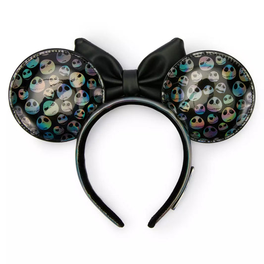 Black Jack Skellington Headband Ears with colorful skull design on a white background