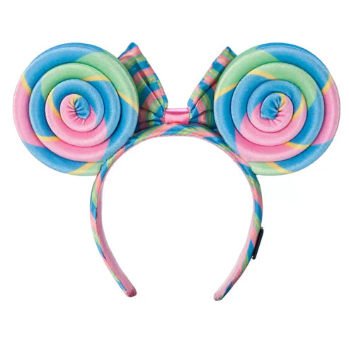 Colorful candy-themed headband with swirl design on a white background