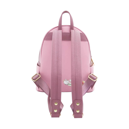 Pink Beauty and the Beast Portrait Mini Backpack with gold buckles on a white background