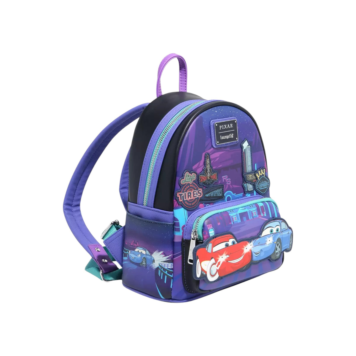 Backpack with Cars Lightning McQueen & Sally Nighttime Light-Up car design on a white background