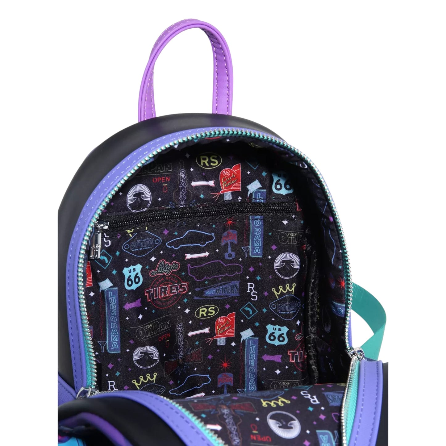Backpack with colorful cars design on a white background