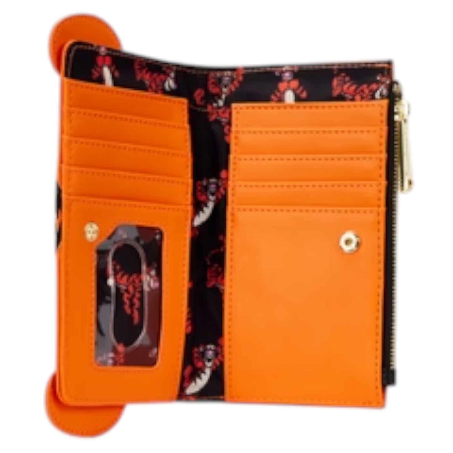 Inside of Loungefly Disney Winnie the Pooh Tigger Cosplay Flap Wallet with Tigger character patterns on a white background