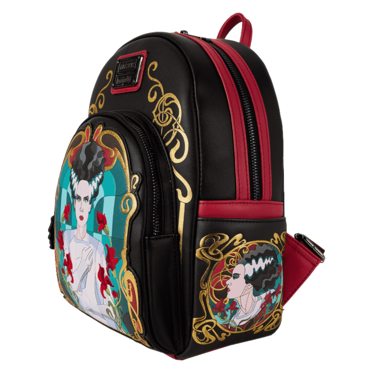 Backpack with The Bride Of Frankenstein designs on a white background