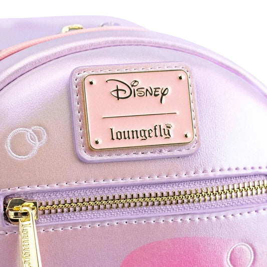 Close up of branded Disney Loungefly logo for Loungefly Disney The Little Mermaid Ariel Soft Floral Mini Backpack