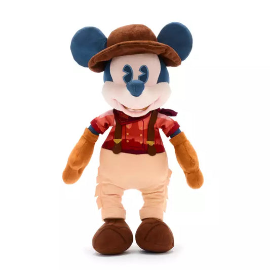 Mickey Mouse dressed in a cowboy outfit inspired by the Big Thunder Mountain ride in a on a white background