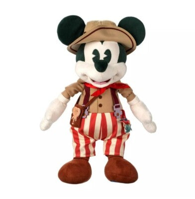 Mickey Mouse in a safari outfit on a white background