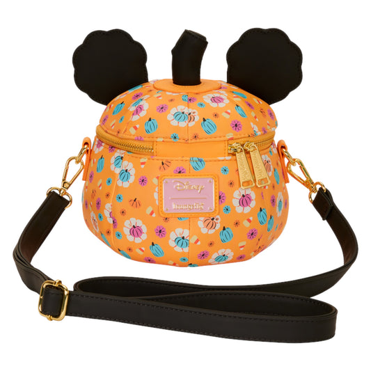 Mickey Mouse Floral Pumpkin Head Floral-patterned bag with black ears and a strap on a white background