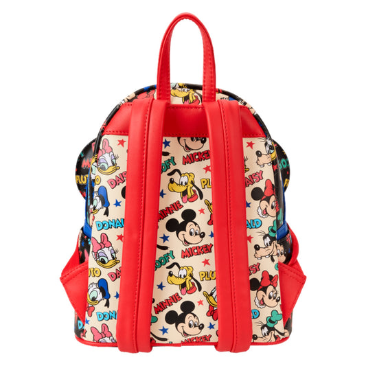 Backpack with mickey and friends character pattern on a white background