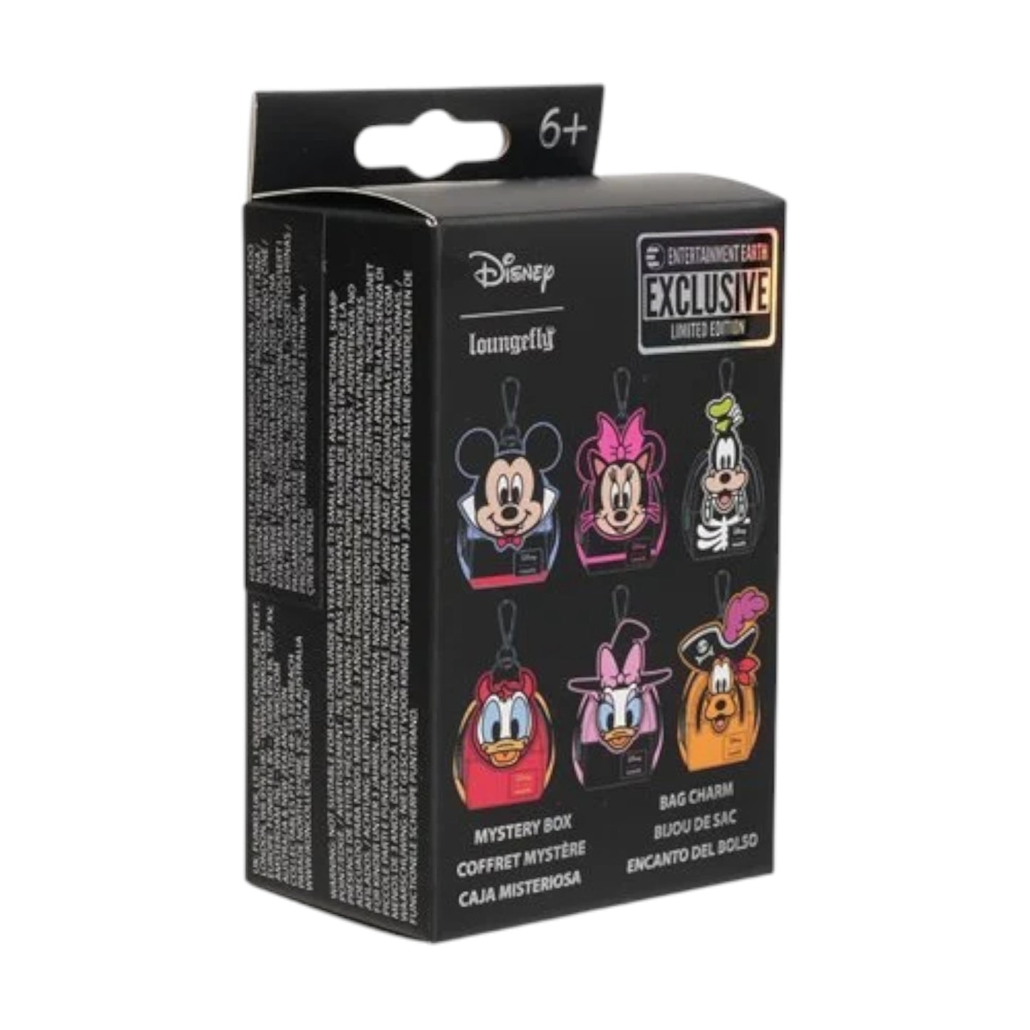 Box of six Disney Mickey and Friends Halloween Mini Backpack Mystery Box Bag Charm character bag charms on a white background
