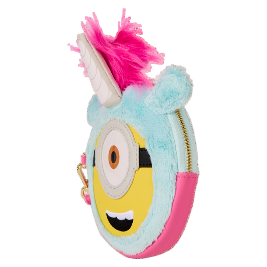 Colorful Minions plush Minions wristlet wallet on a white background