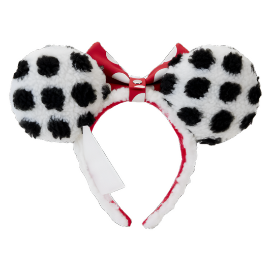 Polka dot headband with a red bow on a white background