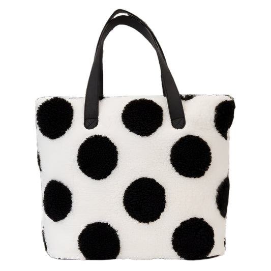 Tote bag with black polka dots on a white background