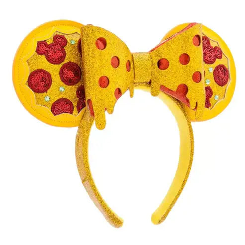 Yellow headband with pizza slice design on a white background