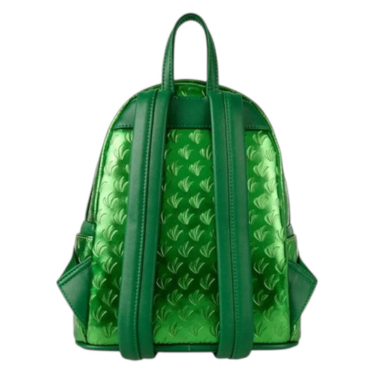 Green backpack with a grass pattern on a white background