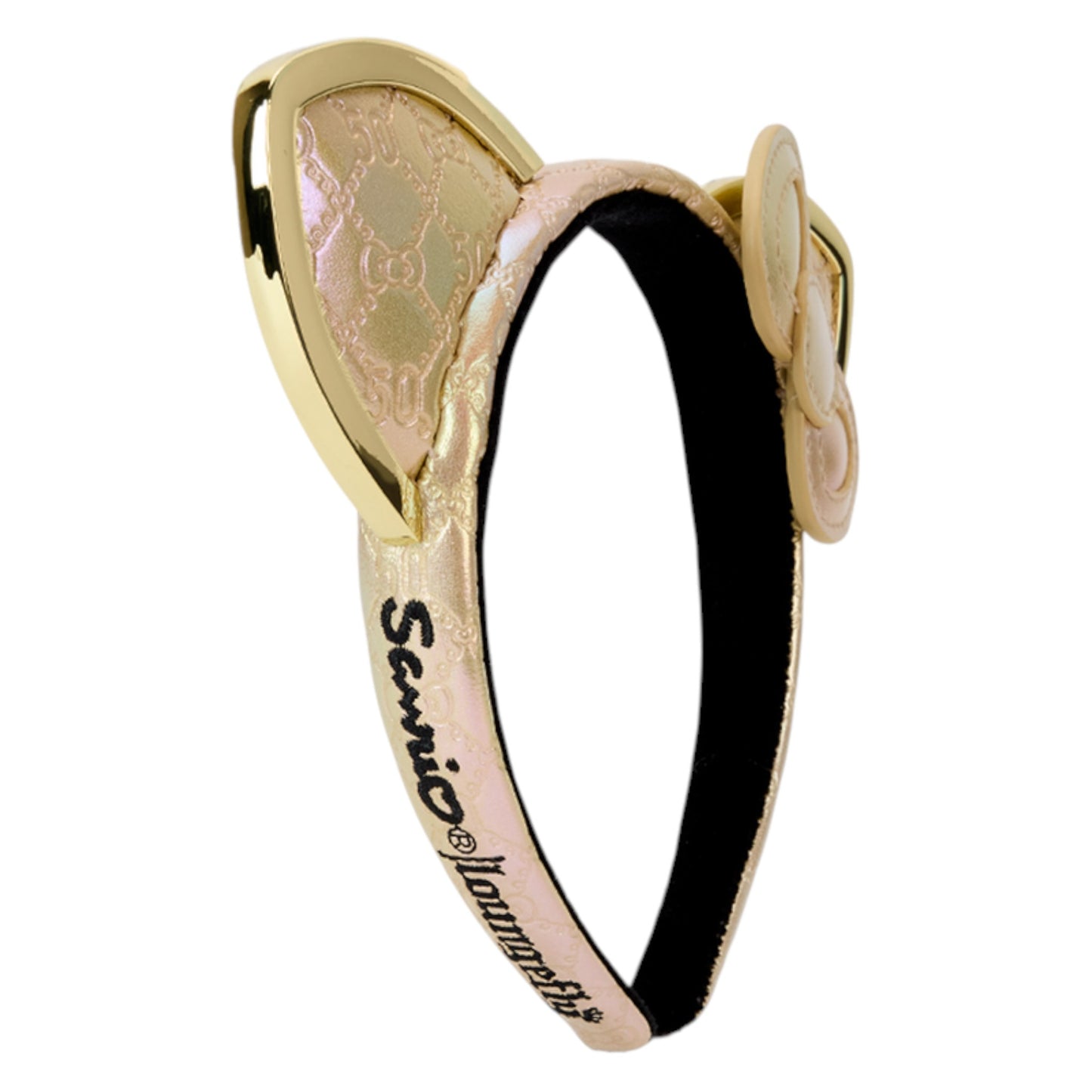 Hello Kitty 50th Anniversary Metallic Gold Ear Headband with 'Sanrio' branding on a white background