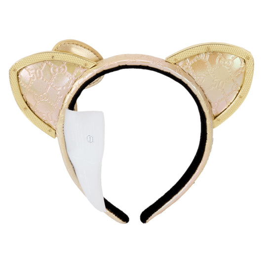 Hello Kitty 50th Anniversary Metallic Gold Ear Headband on a white background