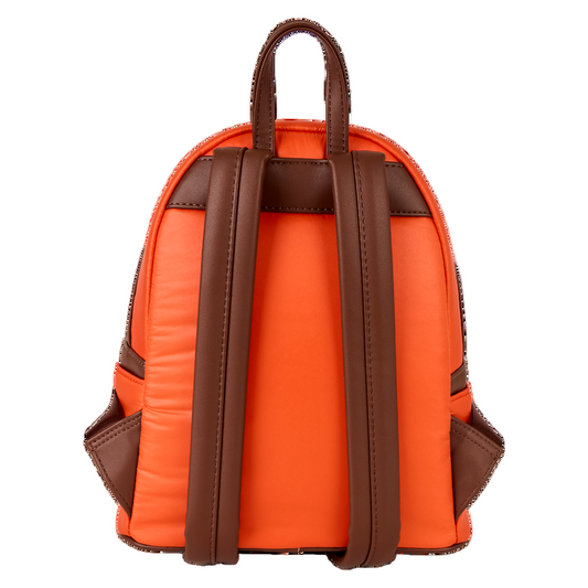 Back view South Park Kenny Cosplay Mini Backpack with brown straps on a white background
