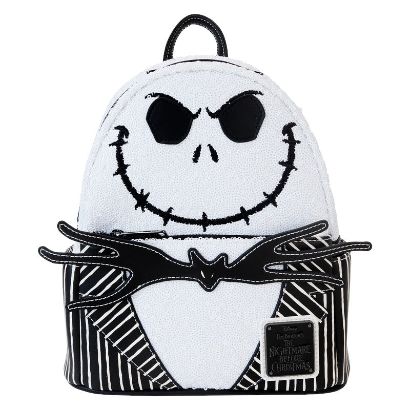 Backpack with a Jack Skellington Sequin design on a white background