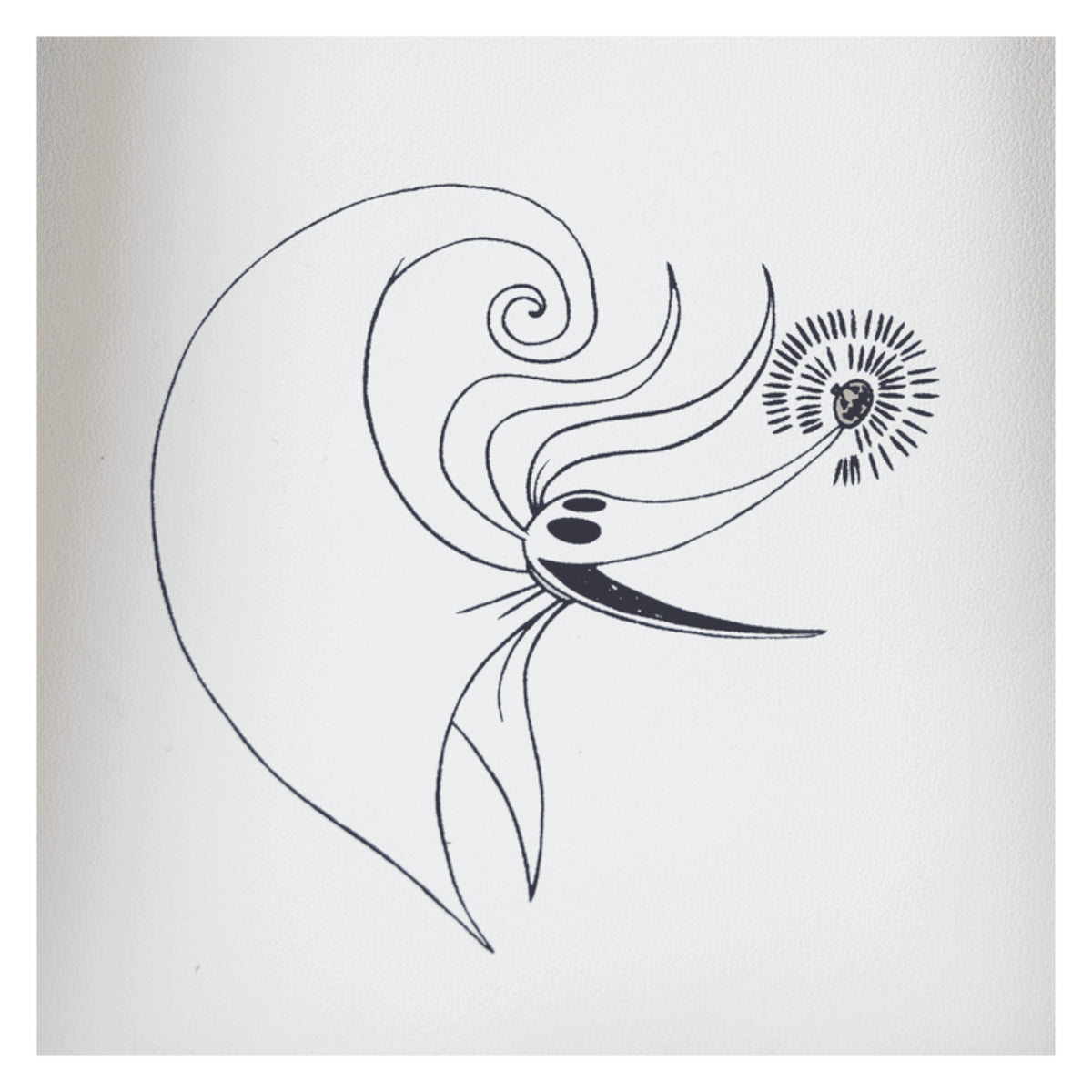 Black line drawing of a stylized zero on a white background
