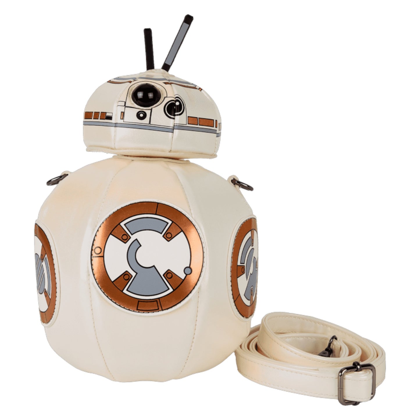 BB-8 droid character bag from Star Wars with a strap on a white background