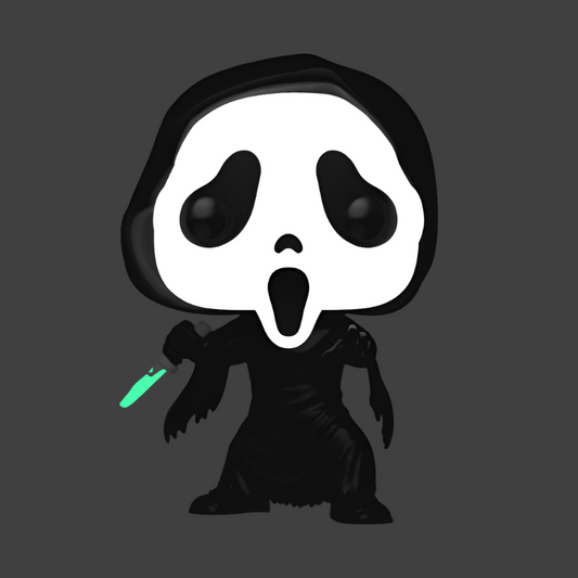 Ghost Face Glow holding a knife on a dark background