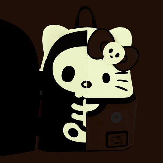 Glowing Sanrio Hello Kitty Skeleton Costume design on a dark background