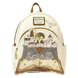 Harry Potter Spell Book Hogwarts Castle Backpack with Harry Potter design featuring a castle and open book.