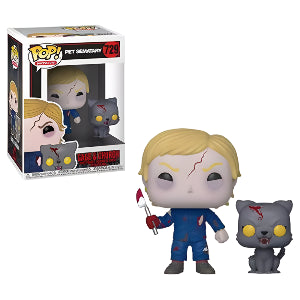Funko Pop! vinyl figure of Gage and Church in packaging from Pet Sematary next to its packaging on a white background