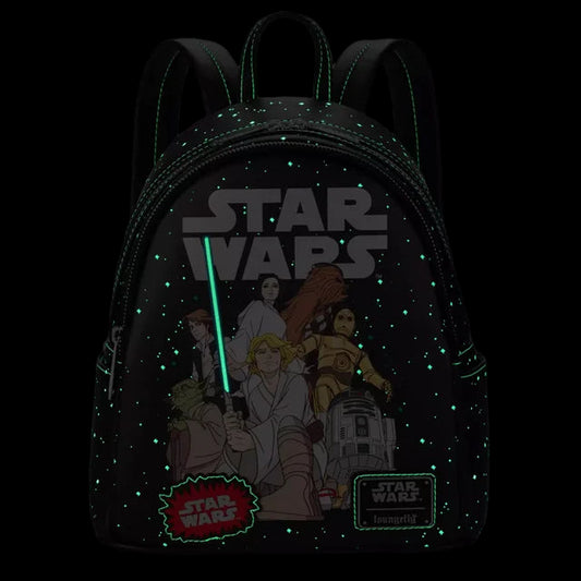 Front view of Star Wars Glow-in-the-Dark with character illustration on a dark background