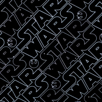 Inside view Star Wars Glow-in-the-Dark pattern of 'Star Wars' text and logos on a dark blue background