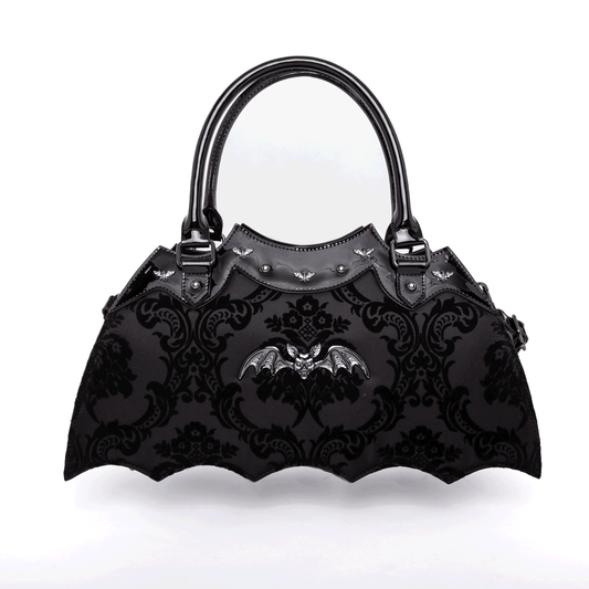 Black bat shaped bag on a white background