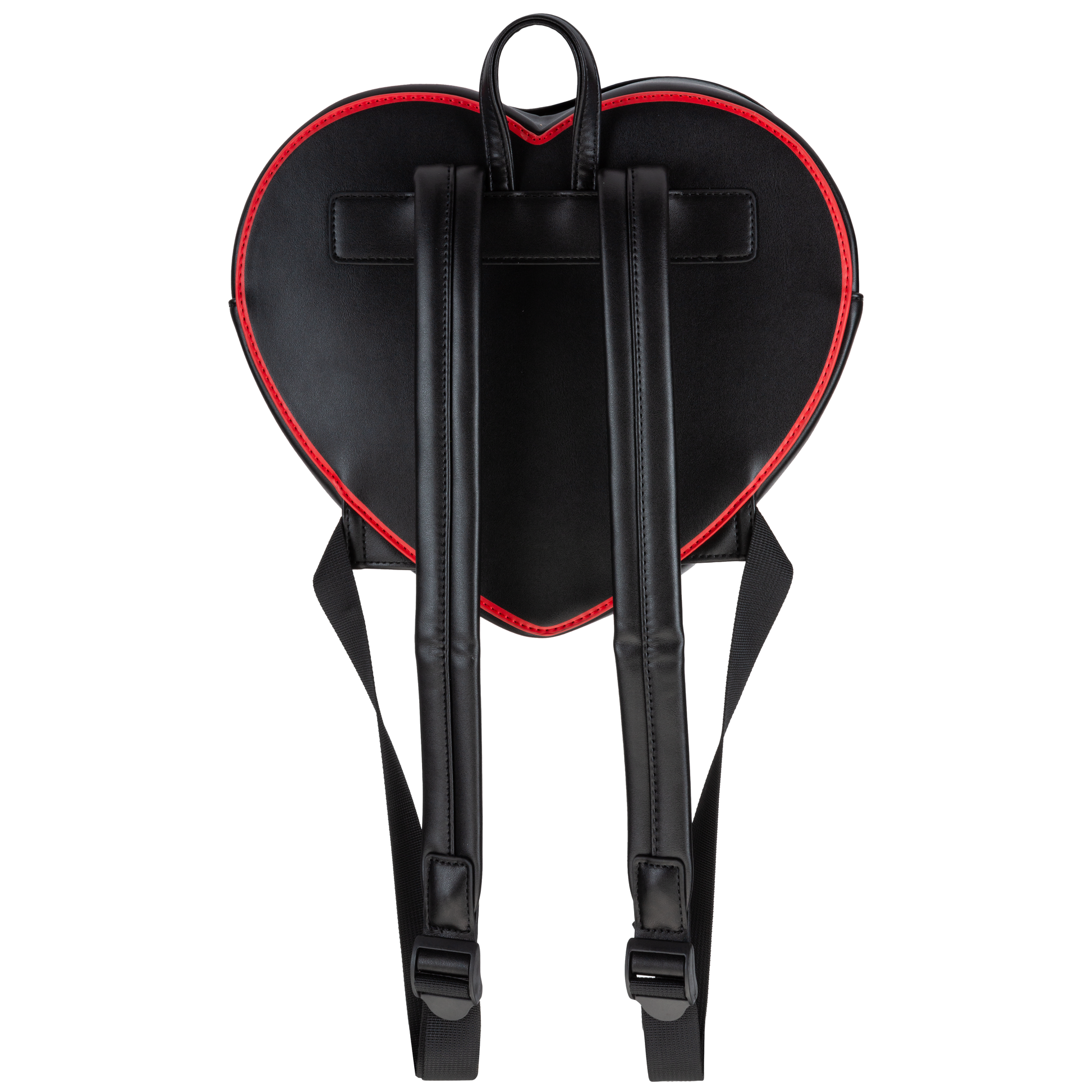 Back view of heart shaped backpack on a white background.