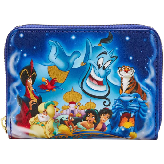 Animated character wallet with Aladdin and friends on a blue background