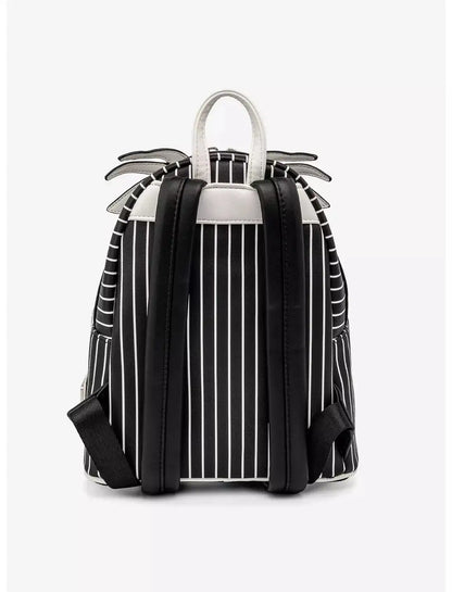 Black and white striped backpack on a white background