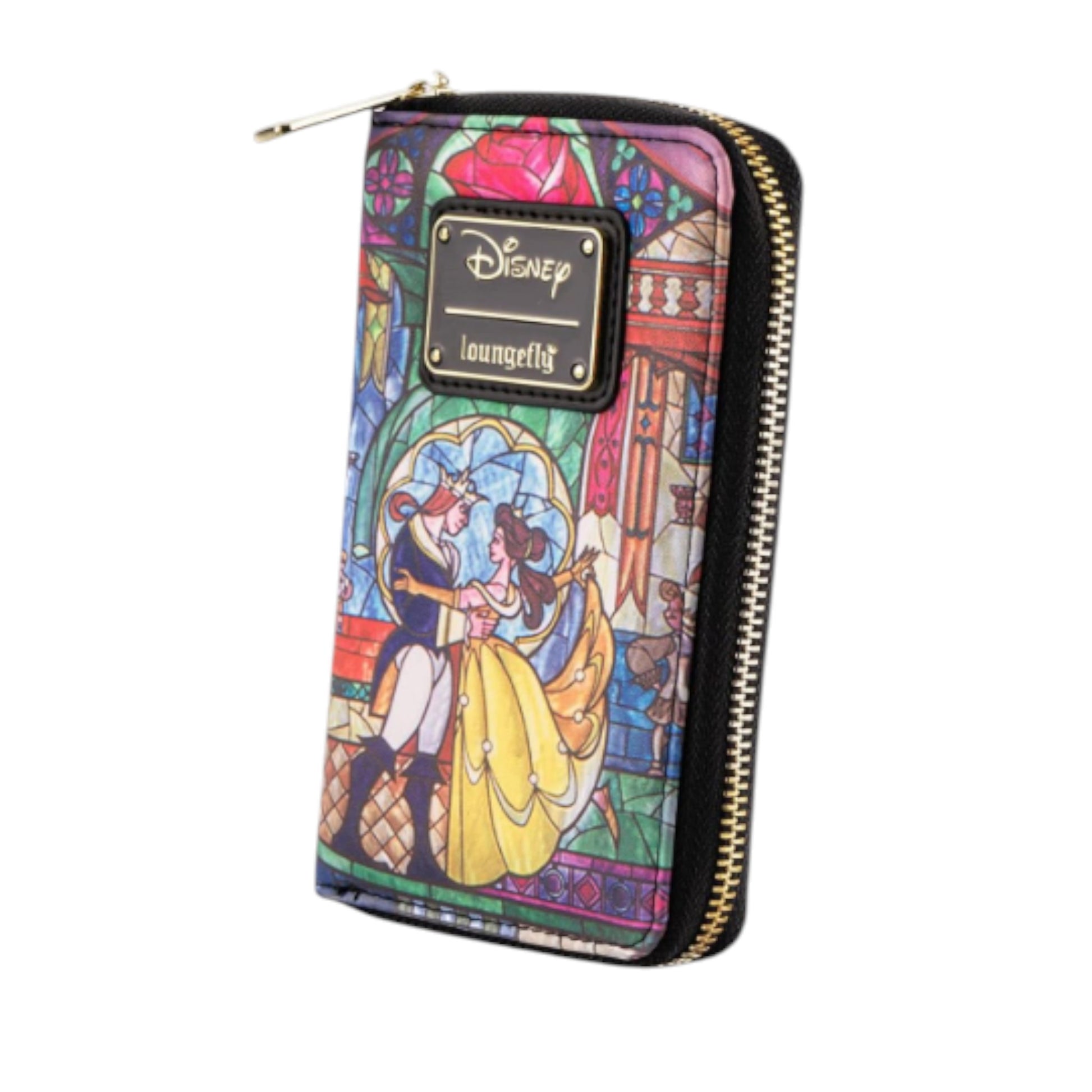 Disney Loungefly Princess Castle Series Belle wallet with Belle and Beast design on a white background