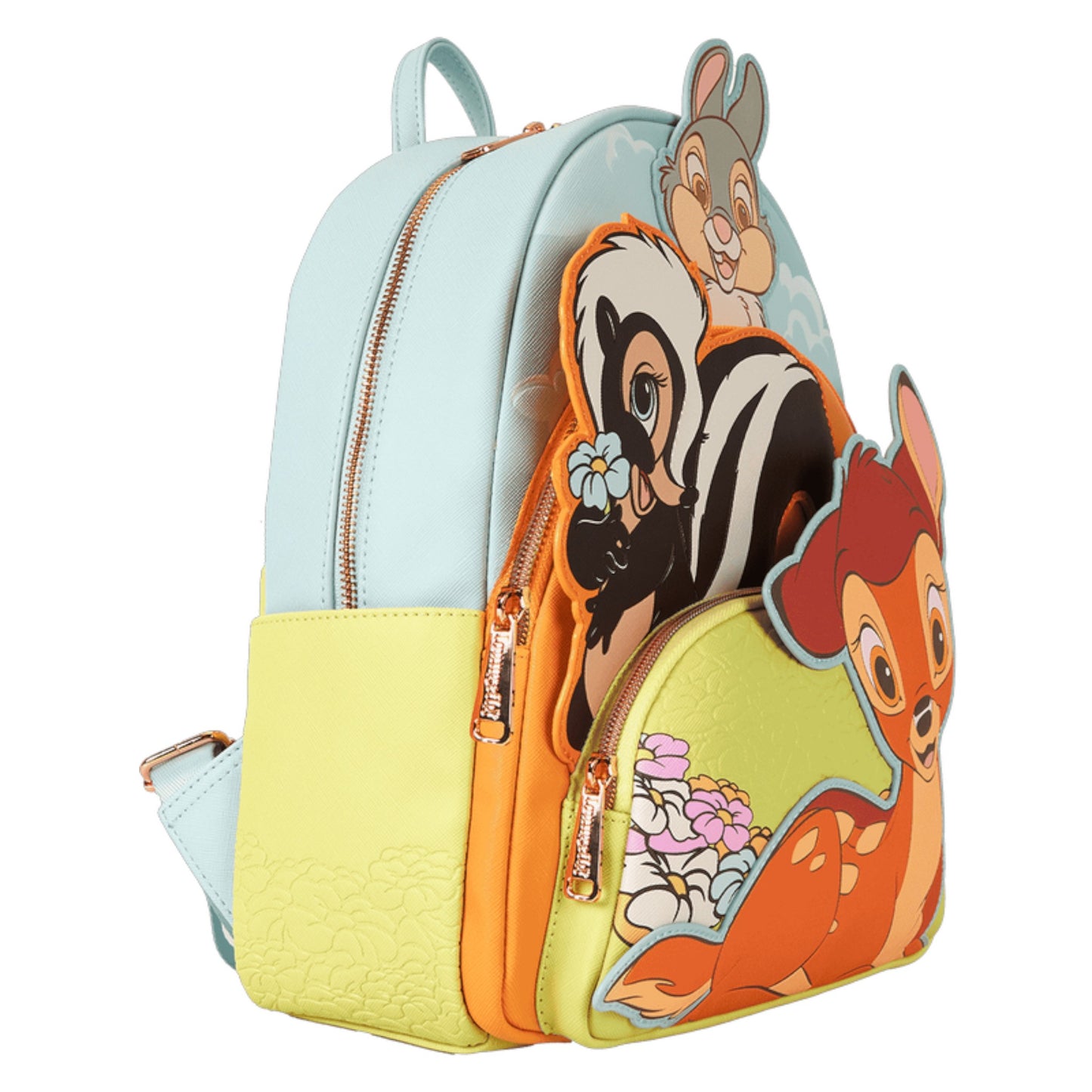 Backpack with Bambi, Flower, and Thumper character design on a white background