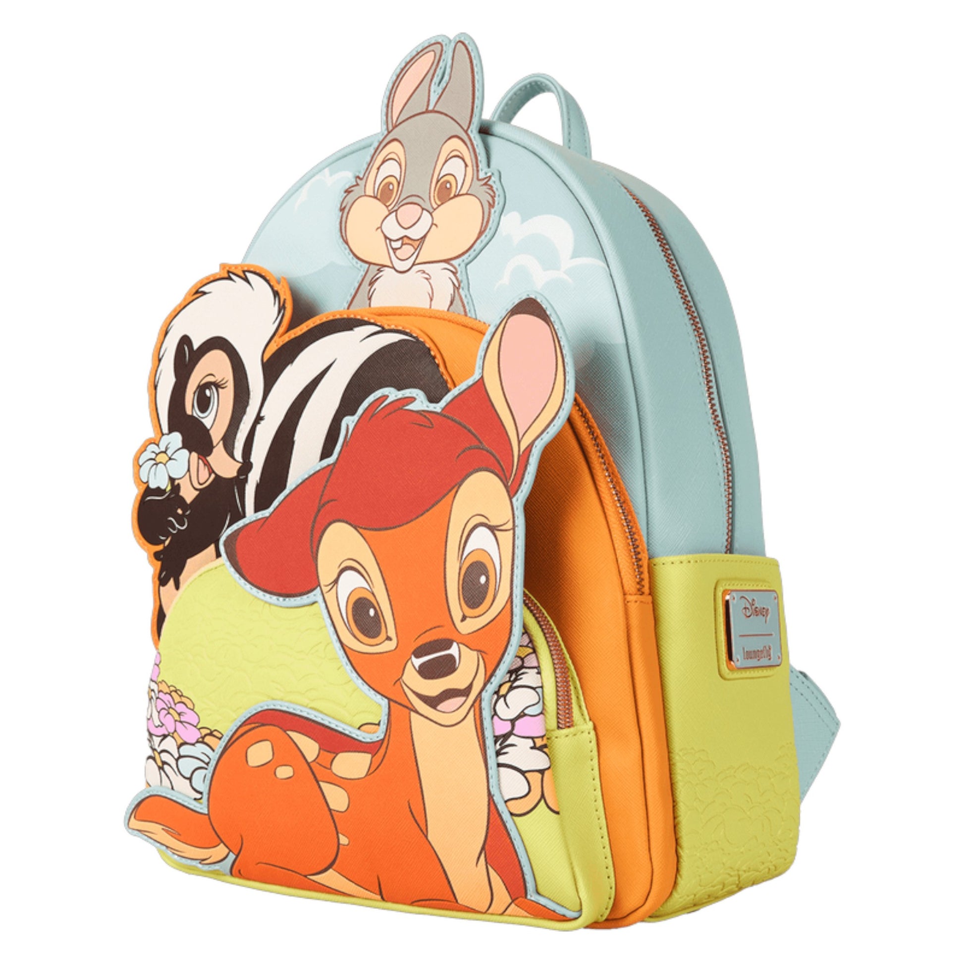 Backpack with Bambi, Flower, and Thumper character design on a white background