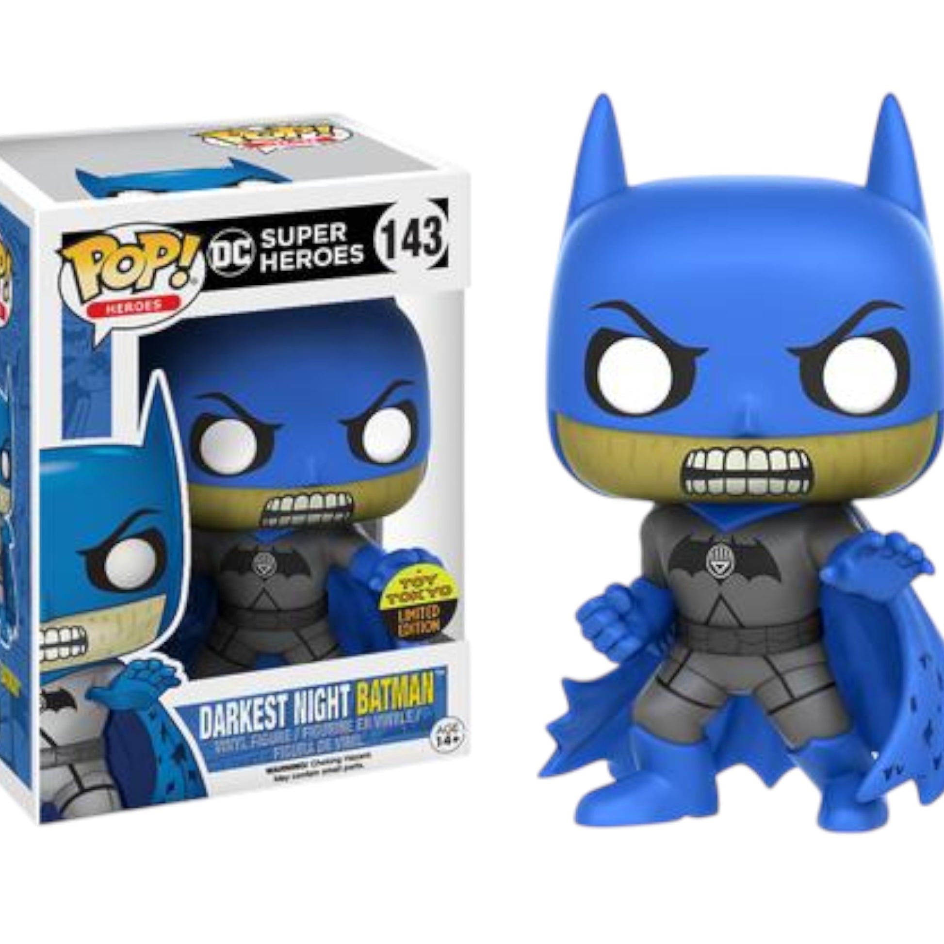Funko Pop! vinyl figure of Darkest Night Batman with blue costume and packaging on a white background