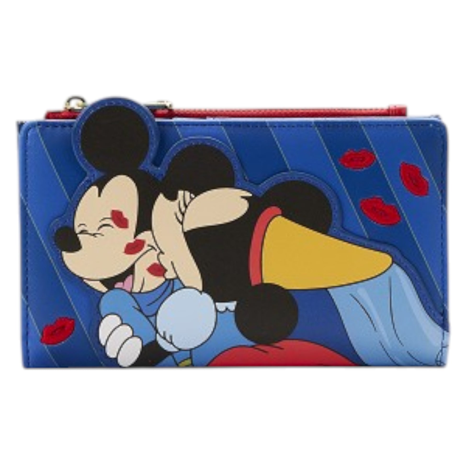 Brave Little Tailor Mickey & Minnie character design on a blue wallet with red accents