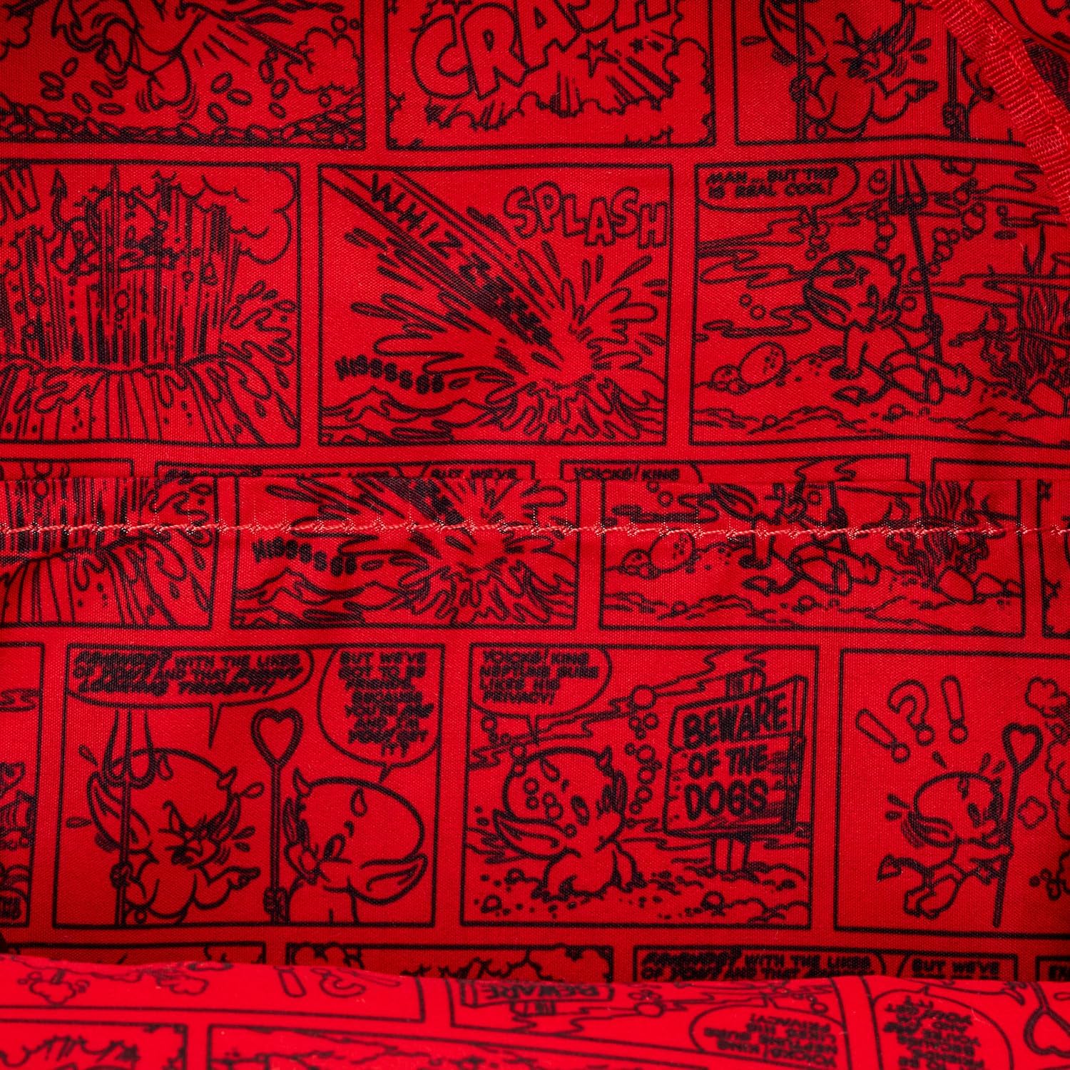 Red Casper The Friendly Ghost Hot Stuff pattern with black text and images on a red background